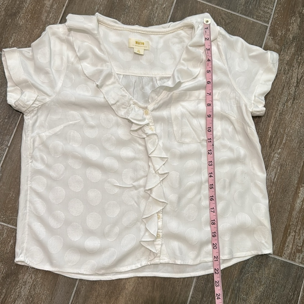 Anthropologie Maeve Jojo Ruffled Button- White Size M/P - Picture 8 of 10
